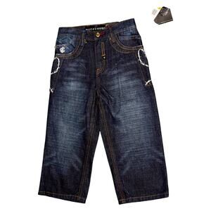 Rocawear Original Fit Kids Jeans Blue Embroidered Pockets Barbed Wire Stitch NWT